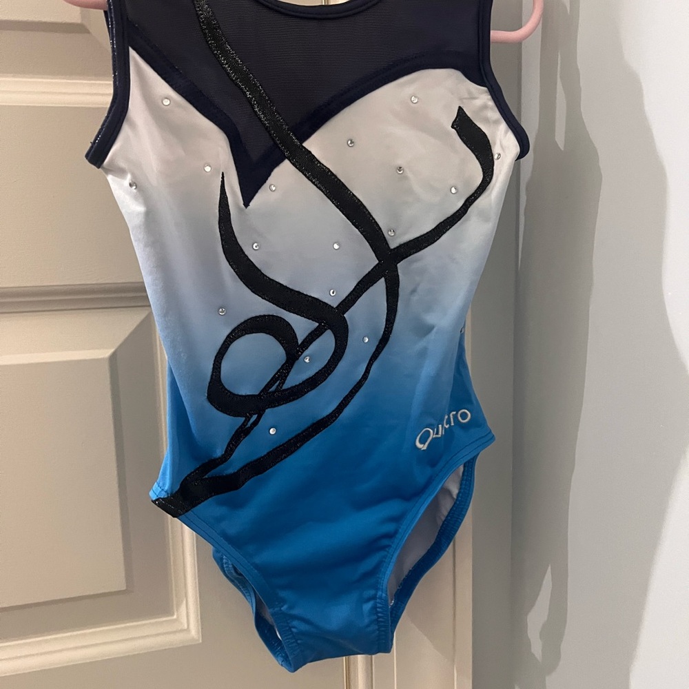 Blue and White Kids Gymnastics Leotard with Gems!